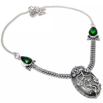 Ожерелье из стерлингового серебра 925 пробы с натуральным пренитом и диопсидом, 18 дюймов, N0n77