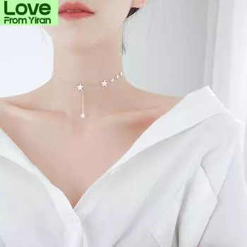 Ожерелье из стерлингового серебра 925 пробы для женщин с подвеской в виде простых звезд, подвеской-кисточкой на ключицу, цепочкой для вечеринки, ювелирным украшением в подарок Dz661