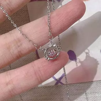 Ожерелье из стерлингового серебра 925 пробы с розовым бриллиантом Kitty, женское легкое роскошное умное ожерелье, нишевый дизайн с бантом и сердцем девушки