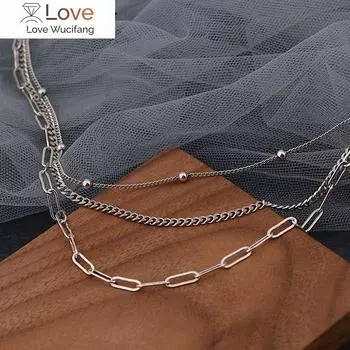 Ожерелье из стерлингового серебра 925 пробы для женщин, летняя новая тенденция, панк, хип-хоп, винтажная, трехслойная цепочка на ключицу, ювелирные изделия для вечеринок