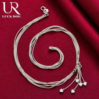 Ожерелье из стерлингового серебра 925 пробы с подвеской в виде пяти сердец и цепочкой из змеи, модные свадебные украшения 44cm 0.60*0.60cm