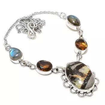 Ожерелье из стерлингового серебра 925 пробы с камнем септерианский, лабрадоритом, 18 дюймов f8P58 жёлтый