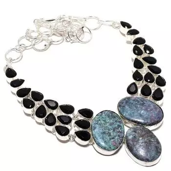 Ожерелье из стерлингового серебра 925 пробы с ограненным рубином фукситом и черным ониксом, 18 дюймов MQ-1258 18 чёрный