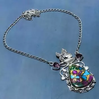 Ожерелье из стерлингового серебра 925 пробы с натуральной колючей устрицей и аметистом, 18 дюймов, W9s03