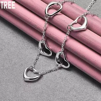 Ожерелье из стерлингового серебра 925 пробы с пятью сердцами, модные свадебные украшения 45CM