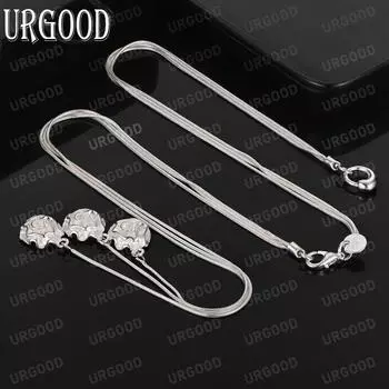 Ожерелье из стерлингового серебра 925 пробы с тремя розами в виде змеиной цепи, модный свадебный аксессуар 45CM