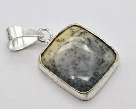 Ожерелье из стерлингового серебра 925 пробы. Кулон с натуральным дендритовым опалом - уникальный драгоценный камень.