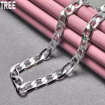 Ожерелье из стерлингового серебра 925 пробы с плоской боковой цепочкой 8 мм длиной 16/18/20/22/24 дюйма, модные свадебные украшения 40CM