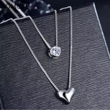 Ожерелье из стерлингового серебра 925 пробы с двойной цепочкой и подвесками в форме сердца из циркония для женщин Kolye Choker S-N157