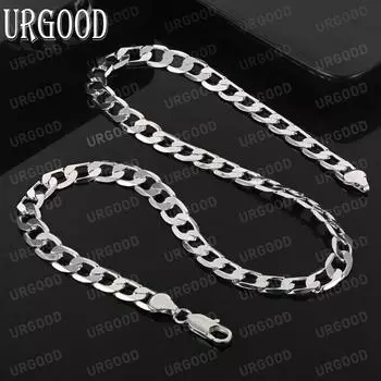 Ожерелье из стерлингового серебра 925 пробы с боковой цепочкой 8 мм длиной 16-30 дюймов, модные свадебные украшения 40CM