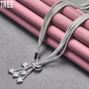 Ожерелье из стерлингового серебра 925 пробы с подвеской в виде пяти сердец и цепочкой из змеи, модные свадебные украшения 45CM