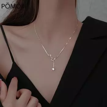 Ожерелье из стерлингового серебра 925 пробы с большой медведицей, подвеска с бриллиантом и кисточкой, цепочка на ключицы, женское простое темпераментное ювелирное изделие, подарок на вечеринку 45cm