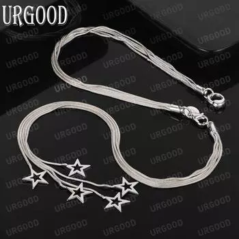 Ожерелье из стерлингового серебра 925 пробы в виде змеиной цепи со звездой, модные свадебные украшения 45CM