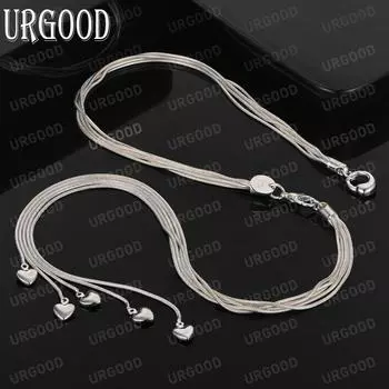 Ожерелье из стерлингового серебра 925 пробы с подвеской в виде пяти сердец и цепочкой из змеи, модные свадебные украшения 45CM