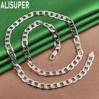 Ожерелье из стерлингового серебра 925 пробы с плоской боковой цепочкой 8 мм длиной 16/18/20/22/24 дюйма, модные свадебные украшения 40CM