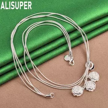 Ожерелье из стерлингового серебра 925 пробы с тремя розами в виде змеиной цепи, модный свадебный аксессуар 45CM