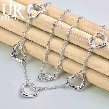 Ожерелье из стерлингового серебра 925 пробы с пятью сердцами, модные свадебные украшения 45CM