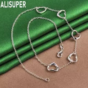 Ожерелье из стерлингового серебра 925 пробы с пятью сердцами, модные свадебные украшения 45CM