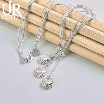 Ожерелье из стерлингового серебра 925 пробы с тремя розами в виде змеиной цепи, модный свадебный аксессуар 45CM