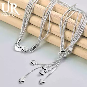 Ожерелье из стерлингового серебра 925 пробы с подвеской в виде пяти сердец и цепочкой в виде змеи, модные свадебные украшения 45CM