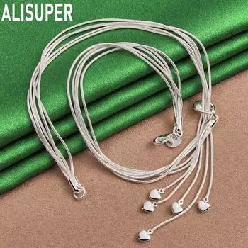 Ожерелье из стерлингового серебра 925 пробы с подвеской в виде пяти сердец и цепочкой в виде змеи, модные свадебные украшения 45CM