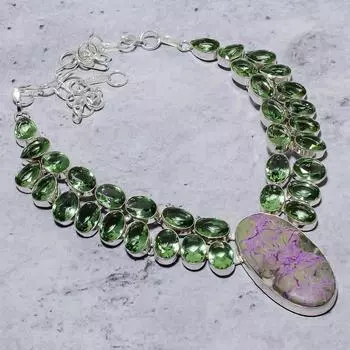 Ожерелье из стерлингового серебра 925 пробы с натуральным пурпуритом и апатитом, 18 дюймов, J4u02