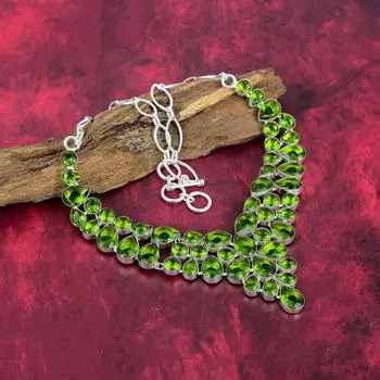 Ожерелье из стерлингового серебра 925 пробы с перидотом и регулируемой цепочкой, ювелирное ожерелье ручной работы с драгоценными камнями на День памяти Adjustable With 18 Inches зелёный