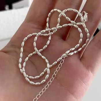 Ожерелье из стерлингового серебра 925 пробы, универсальное, легкое, роскошное, элитный нишевый дизайн, рисовые бусины, цепочка на ключицу от холодного ветра не выцветает 925 silver