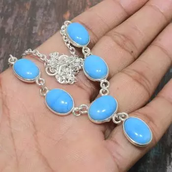 Ожерелье из стерлингового серебра 925 пробы ручной работы со спальным бирюзовым драгоценным камнем для женщин 18 Inches синий