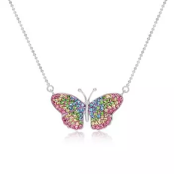 Ожерелье из стерлингового серебра 925 пробы с кристаллами пастельной бабочки