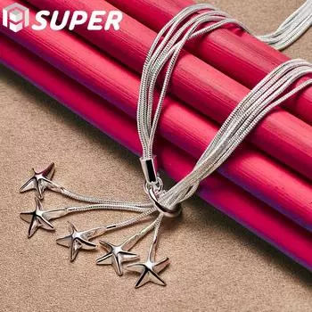 Ожерелье из стерлингового серебра 925 пробы с пятью змеями и морскими звездами, ювелирные изделия 44cm