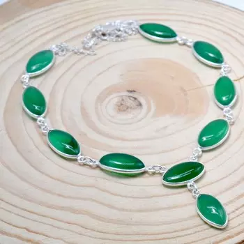 Ожерелье из стерлингового серебра 925 пробы с зеленым ониксом, ожерелье с драгоценным камнем Marquise Handamde, подарок для ее мамы, подарок на годовщину 20 Inch зелёный