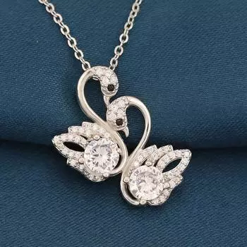 Ожерелье из стерлингового серебра 999 пробы с муассанитом и двойным лебедем, женская корейская версия, высококачественный нишевый дизайн, кулон, простая цепочка на ключицу 925 silver