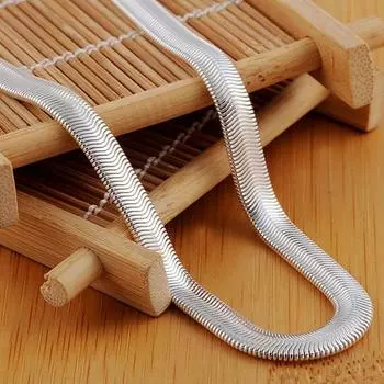 Ожерелье из стерлингового серебра s925, 16/18/20/22/24 дюйма, 6 мм, плоская цепочка в виде змеи для мужчин и женщин, модные свадебные украшения, подарок 40cm серебряный