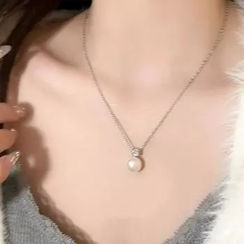 Ожерелье из стерлингового серебра S925, элегантное и классическое, модное и универсальное, инкрустированное бриллиантами колье из белого жемчуга на ключице. silver