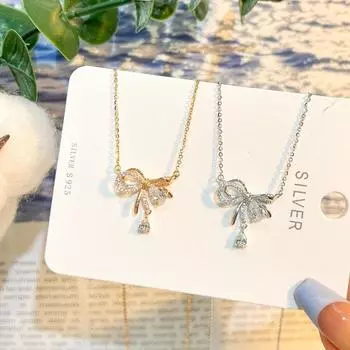 Ожерелье из стерлингового серебра S925, бантики для девочек, подвеска из вермикулита, цепочка на ключицу