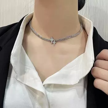 стерлинговое ожерелье танец улица личность хип-хоп четырехконечная звезда цепочка цепочка на ключицу яркая двойная звезда ожерелье-свитер новое крутое