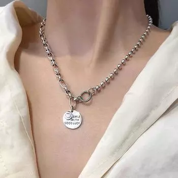 Ожерелье из стерлингового серебра S925 для женщин в стиле ретро с цепочкой в виде улыбки на ключице