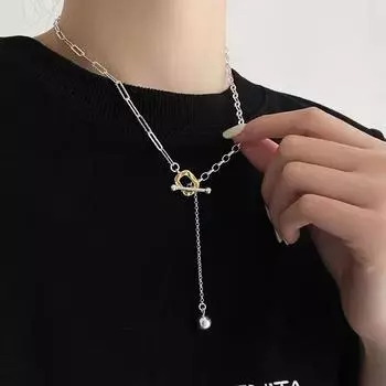 Ожерелье из стерлингового серебра S925 для женщин Ins Boyfriend Style AB асимметричная цепочка простые модные аксессуары 925