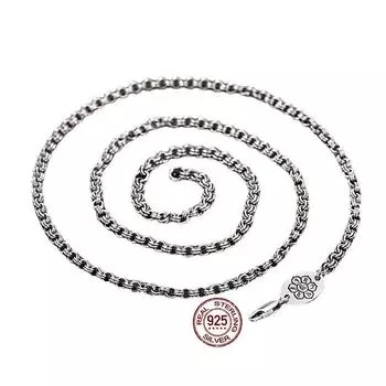 Ожерелье из стерлингового серебра S925, двойное кольцо с надписью O-Word, винтажное ожерелье, модное нейтральное колье, ювелирные изделия для пар 3.5MM 55CM