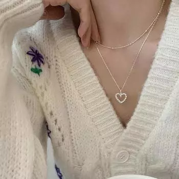 Ожерелье из стерлингового серебра S925, двухслойное ожерелье Love Twist, женское ожерелье в простом стиле, маленькая свежая индивидуальность, сложенная цепочка на ключицу в форме сердца silver