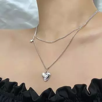 Ожерелье из стерлингового серебра S925, двухслойное ожерелье «горячая девушка», женское светлое, роскошное, нишевое, с бриллиантами и звездами, сложенное с вышивкой, ожерелье в стиле ins silver