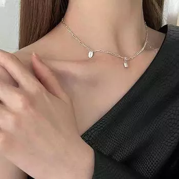 Ожерелье из стерлингового серебра S925 INS модный дизайн с маленьким замком, асимметричное ожерелье, женское милое и крутое персонализированное слово, цепочка на ключицу silver