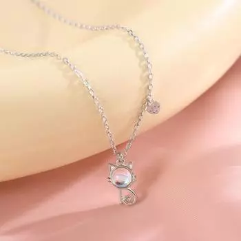 Ожерелье из стерлингового серебра S925. Милый и милый лунный камень. Ожерелье с кошачьими когтями. Женская универсальная цепочка в стиле Instagram.