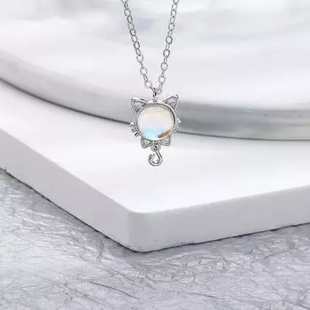 Ожерелье из стерлингового серебра S925, ожерелье с бантиком из лунного камня для женщин, милый и милый стиль, интернет-знаменитость, цепочка на ключицу с глазурью Авроры silver