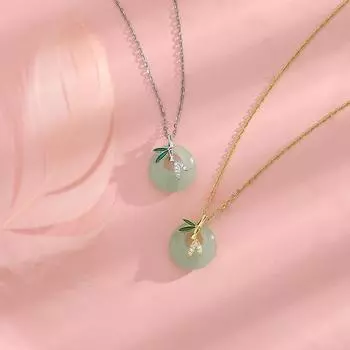 Ожерелье из стерлингового серебра S925, подвеска с темпераментом, нефритовая цепочка на ключицу из зеленого бамбукового листа с бриллиантами и ожерелье с пряжкой мира из полевого нефрита