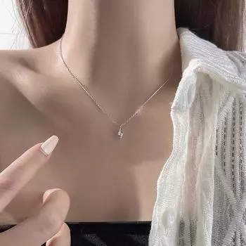 Ожерелье из стерлингового серебра S925, простое японское и корейское креативное ожерелье с бриллиантами на ключице, холодный стиль, женское мини-маленькое ожерелье с молнией и цирконом silver