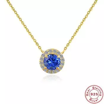 Ожерелье из стерлингового серебра S925 с бриллиантовой отделкой и сапфирами, аквамариновая сумка, комплект с круглой подвеской на ключицу 925 silver золотой