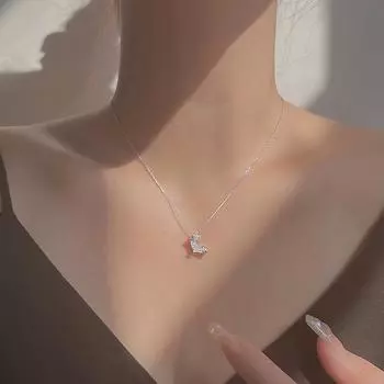 Ожерелье из стерлингового серебра S925 с красивым темпераментом и подвеской на ключице, милое и креативное любовное ожерелье с инкрустацией бриллиантами для женщин silver