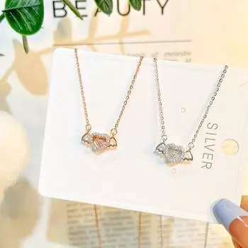 Ожерелье из стерлингового серебра S925 с бьющимся сердцем, женский кулон в виде сердца ангела золотой